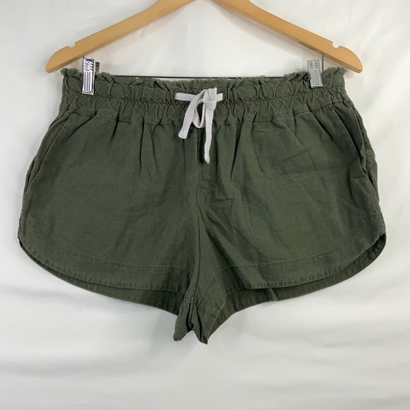 Free People Pants - Free People Intimately Olive Green Linen Blend Paperbag Waist Shorts Small